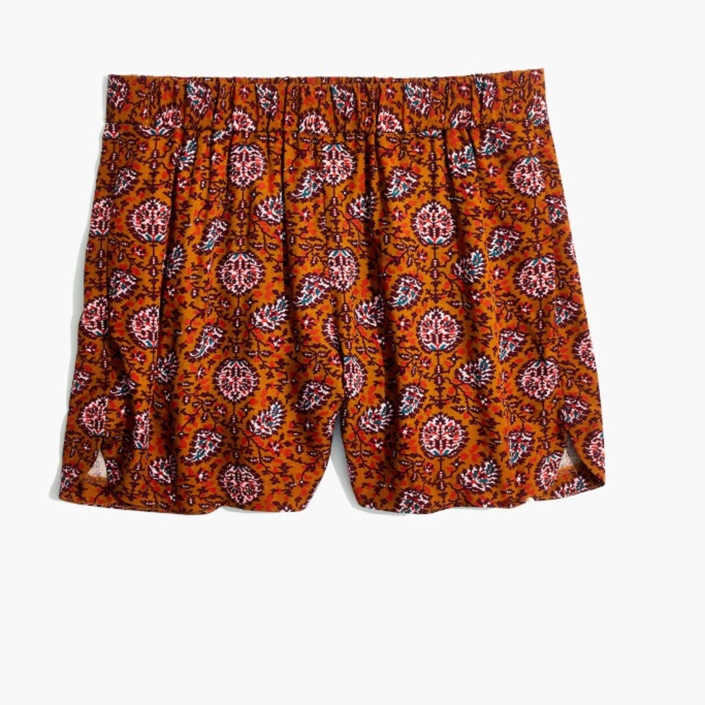 MADEWELL Drapey Pull-On Shorts in Warm Paisley J2524 Provincial Burnt Sienna M